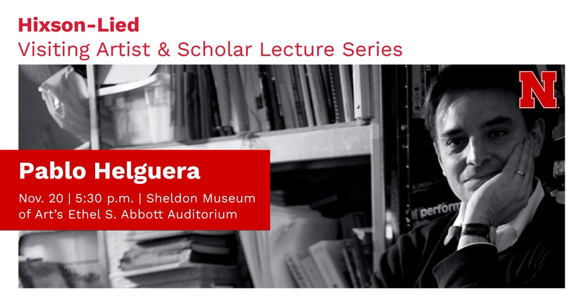 UNLArts's tweet image. Visual artist Pablo Helguera will present the next Hixson-Lied Visiting Artist &amp;amp; Scholar Lecture on Thursday, Nov. 20 at 5:30 p.m. in Sheldon Museum of Art. The lecture is free and open to the public.Info: go.unl.edu/7iav. #UNLarts