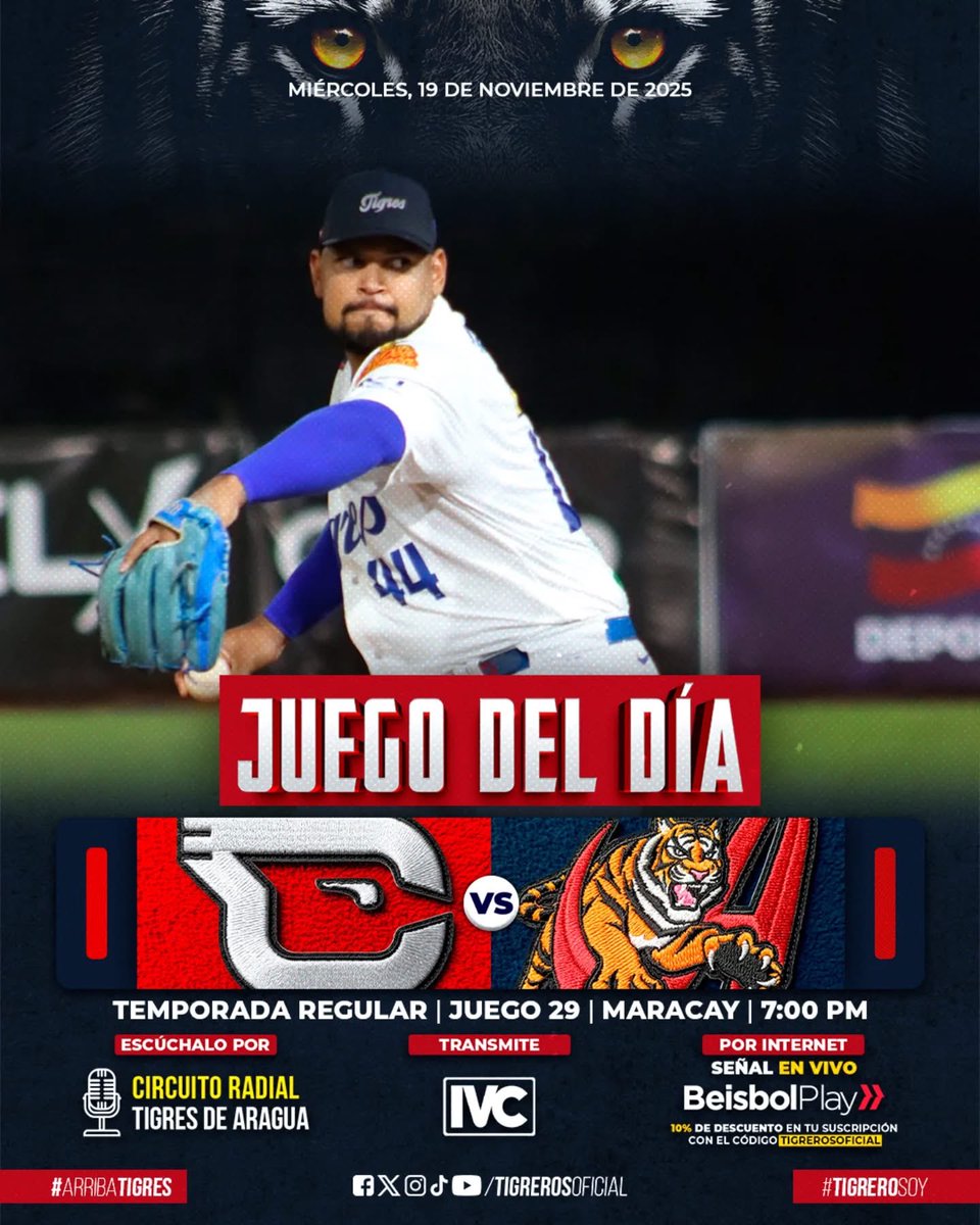tigrerosoficial's tweet image. Cominezo de la 6ta semana en casa. ¡VAMOS! 👏🏻 #VamosTigres! 🐅🔥

‼️ Temporada Regular - Juego 29
🆚: #Cardenales 🔴
📍: Maracay
⏰: 7:00 pm
#⃣: #TigreroSoy 🐅 #ArribaTigres 🔥
📻: @tigresdearaguaradio
📺: IVC
💻: beisbolplay.com [10% de dcto. con el código