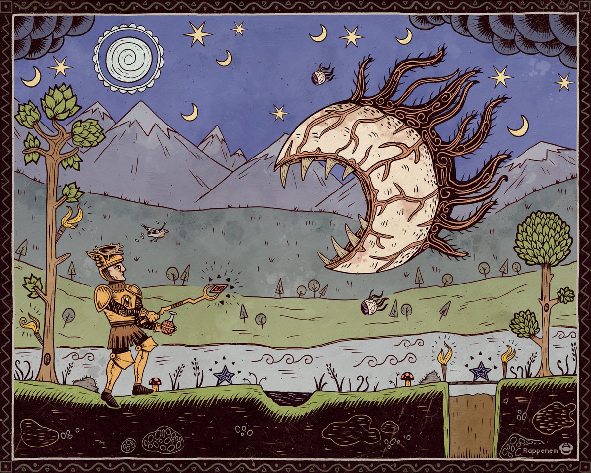 Rappenem's tweet image. First eye of cthulhu fight ever recorded #terraria