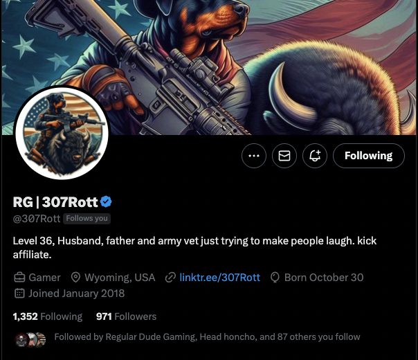 U.S. Army Veteran is on a weight loss journey, AND he's moving to Kansas next month. Congrats, bro!

Let's get him some extra friends before he moves. 

<a href="/307Rott/">RG | 307Rott</a>