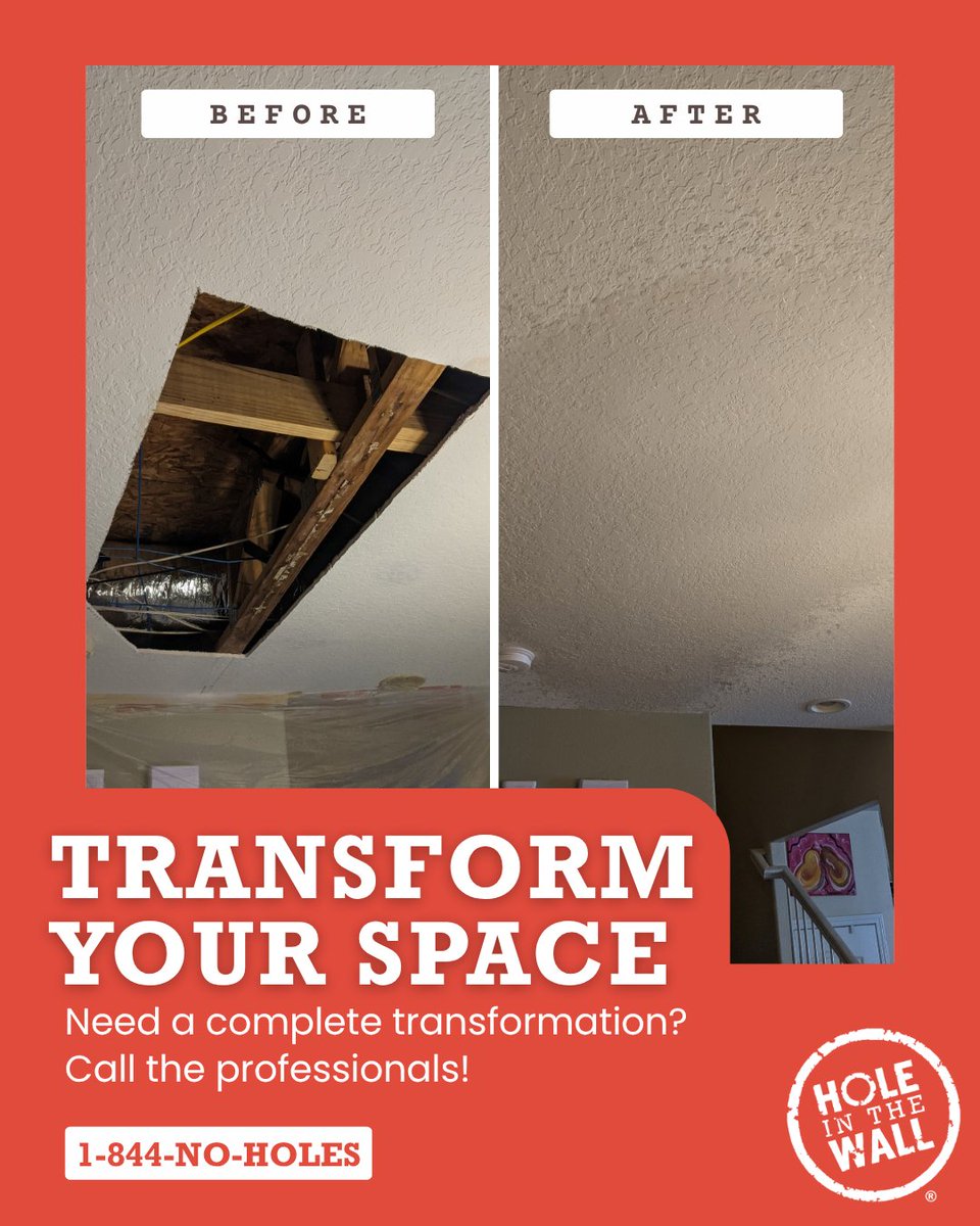 hiwdrywall's tweet photo. Ceiling repairs don’t just fix the damage. They brighten up the whole room.✨

If you’ve been staring at that eyesore for too long, you’re not alone.

Let’s bring your space back to life. Request your free estimate today!

#holeinthewall #drywallrepair #professionaldrywall https://t.co/QFMm6rqlSr