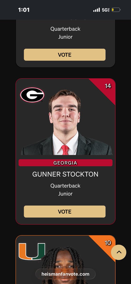 UGAFanatic0's tweet image. Hey @HeismanTrophy I want to vote for #GunnerStockton every Georgia fan go vote for Gunner Stockton on heismanfanvote.com/categories/4c4…