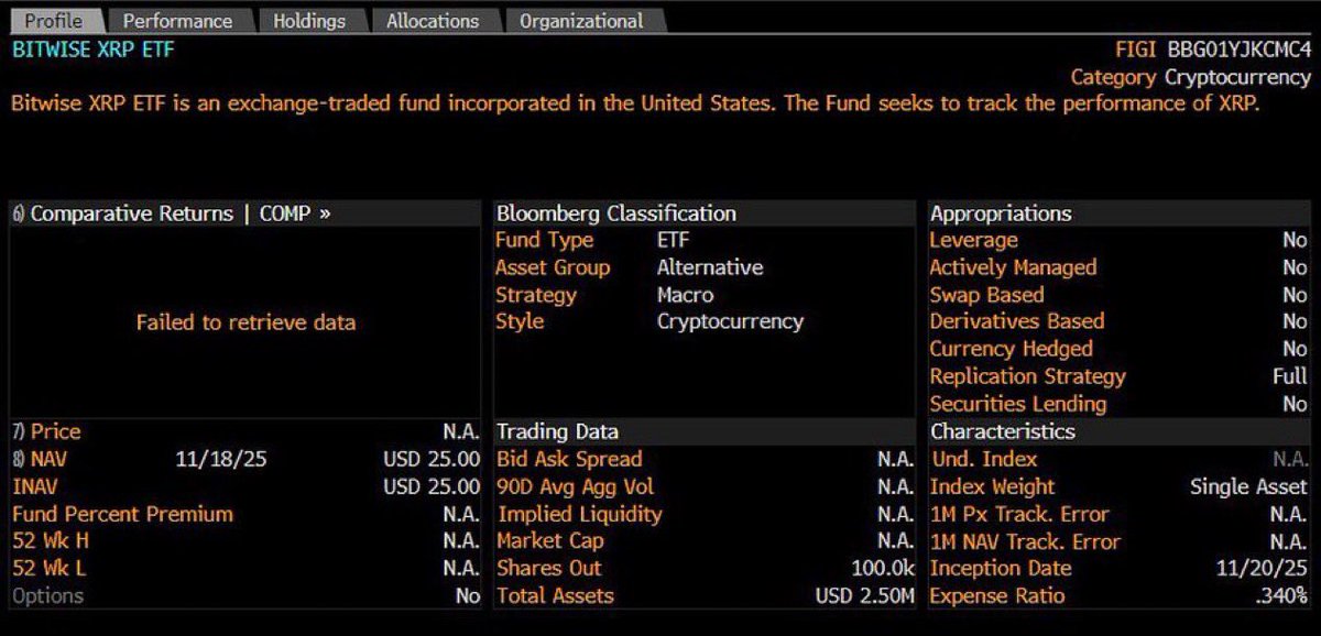 RippleXrpie's tweet image. 🚨JUST IN: BITWISE will launch its #XRP ETF tomorrow! 

Elite Ticker: $XRP