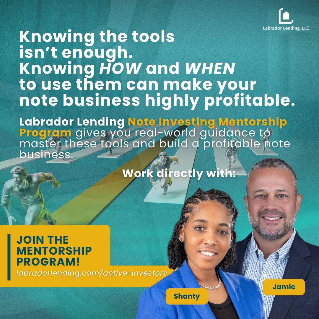 LabradorLending's tweet image. These are few essential mortgage note workout strategies every investor should know to help borrowers through financial hardship and protect your investment.
If you want to learn when and how to apply each tool, the Labrador Lending Mentorship Program can guide you step-by-step.