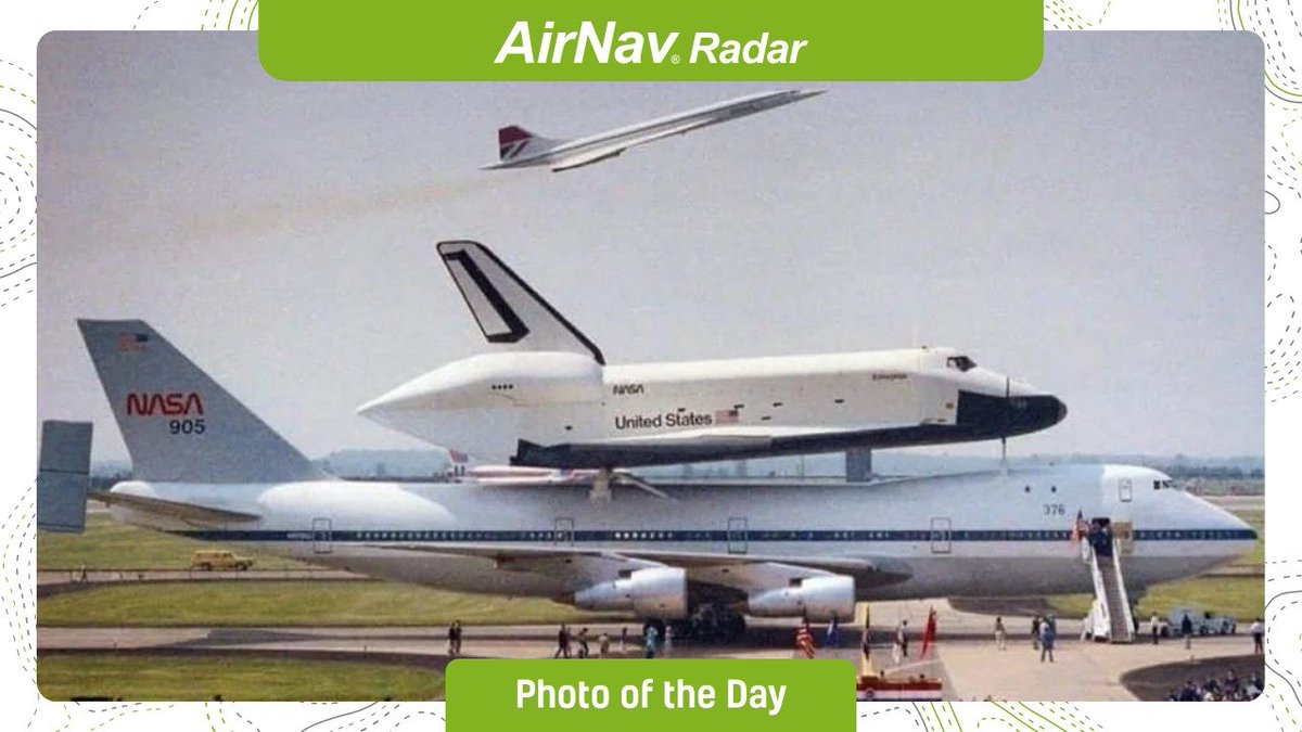AirNavRadar's tweet image. What a photo! 📸 

Boeing 747 (Shuttle Carrier Aircraft), Space Shuttle, and Concorde! 

Track live flights with our app: airnavradar.go.link/izTu9

📷: Public domain, via Wikimedia Commons 

#Boeing747 #Concorde #SpaceShuttle