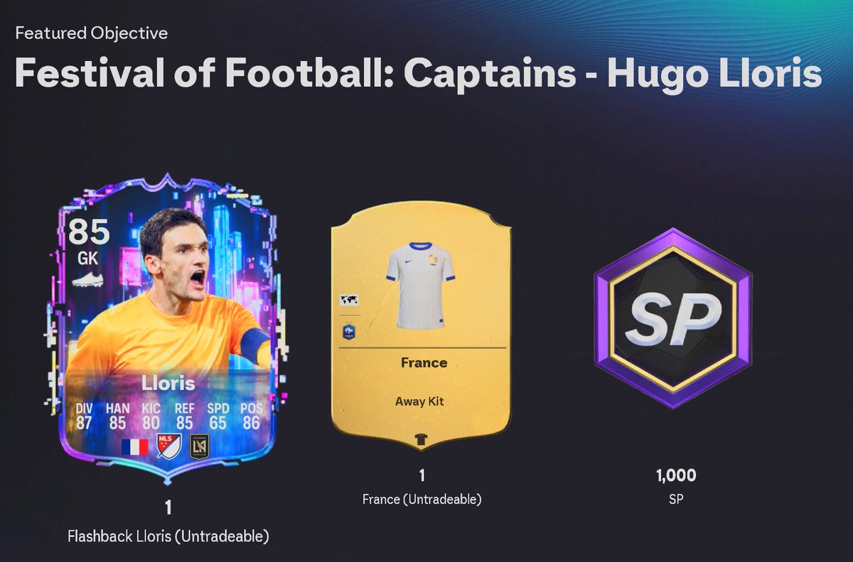 🚨HOW TO GET 2800 XP 🚨

Festival of Football Captains Hugo Lloris 

▪️5 Games with 3 French Players
▪️2 Clean Sheets with 1 MLS Player
▪️5 Games with 1 French &amp; 1 Premier League Player
▪️Win 3 with 1 Tottenham Player