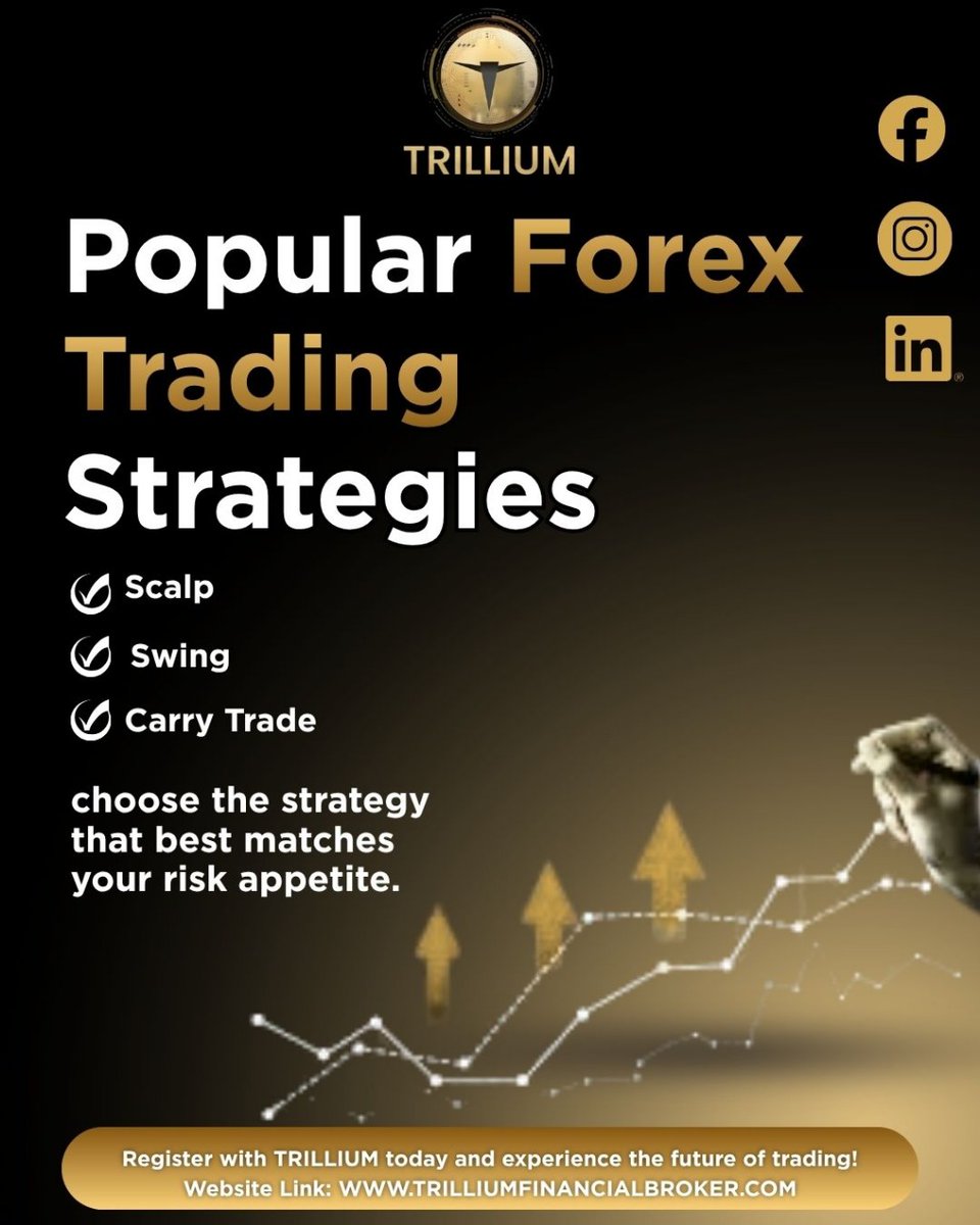 BrokerTrillium's tweet image. Popular Forex Strategies: Scalp, Swing, &amp;amp; Carry Trade. Choose the strategy that best matches your risk appetite! 
Register today: trilliumfinancialbroker.com

#ForexStrategies #ForexTrading #Scalp #SwingTrade #Trillium