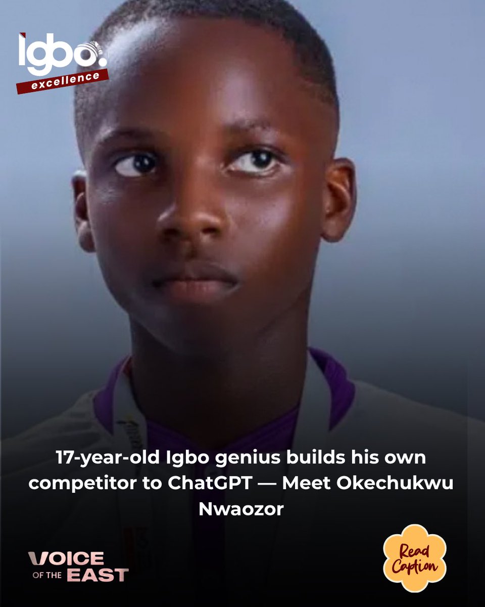 VoiceOfTheEast's tweet image. A 17-year-old Nigerian, Okechukwu Nwaozor, is quietly building what many said was impossible, his own large language model, trained from scratch.
From gathering data at 14, to launching OkeyAI and attracting over 8,000 developers, his journey is pure Igbo brilliance.
He’s…