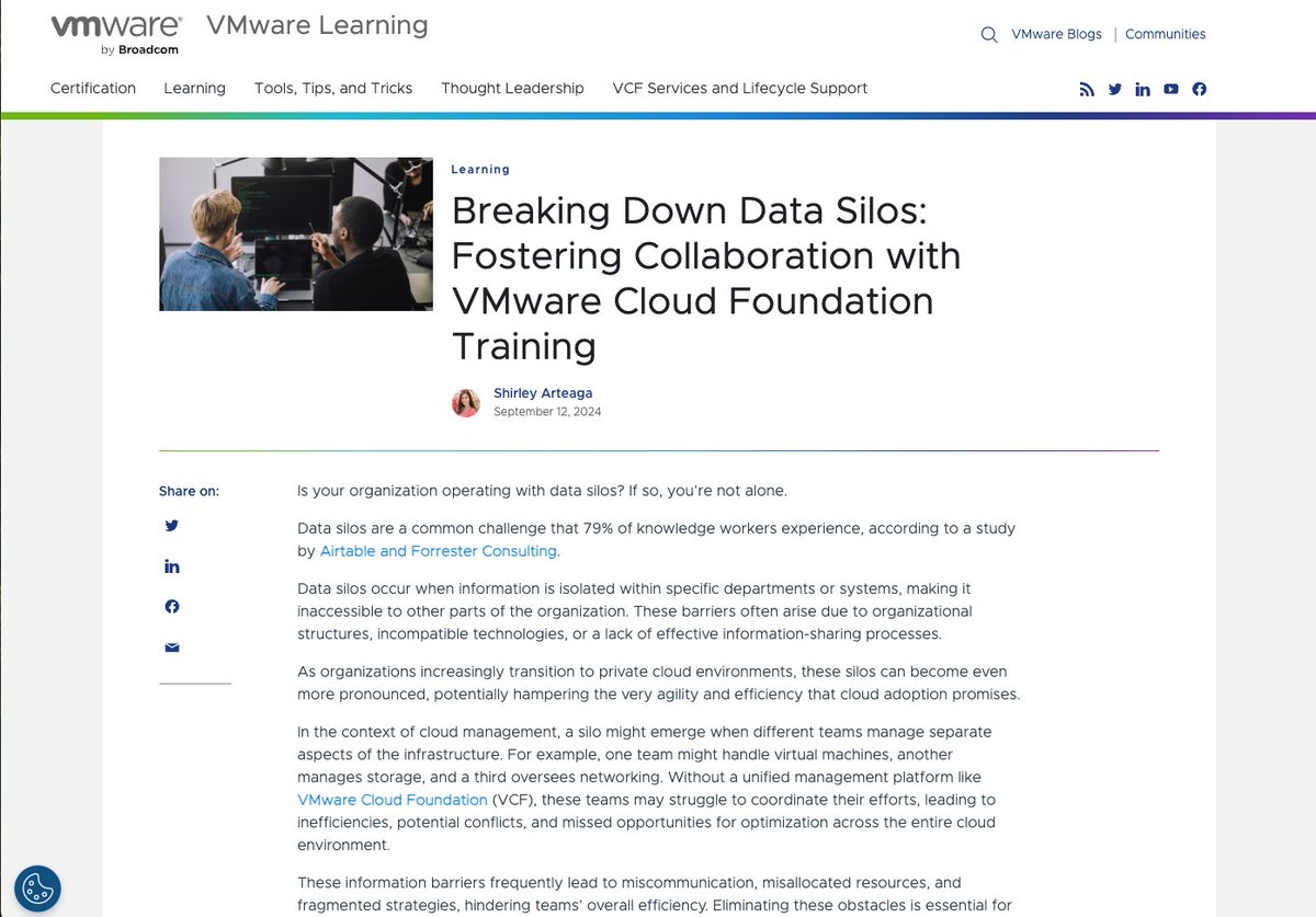 VMwareEducation's tweet image. Collaboration excels when everyone speaks the same technical language. 🤝

Training on VMware Cloud Foundation (VCF) helps teams bridge gaps and work smarter across private cloud operations.

Learn more: brcm.tech/3AMOC63

#VCFLearning #VMwareCloudFoundation