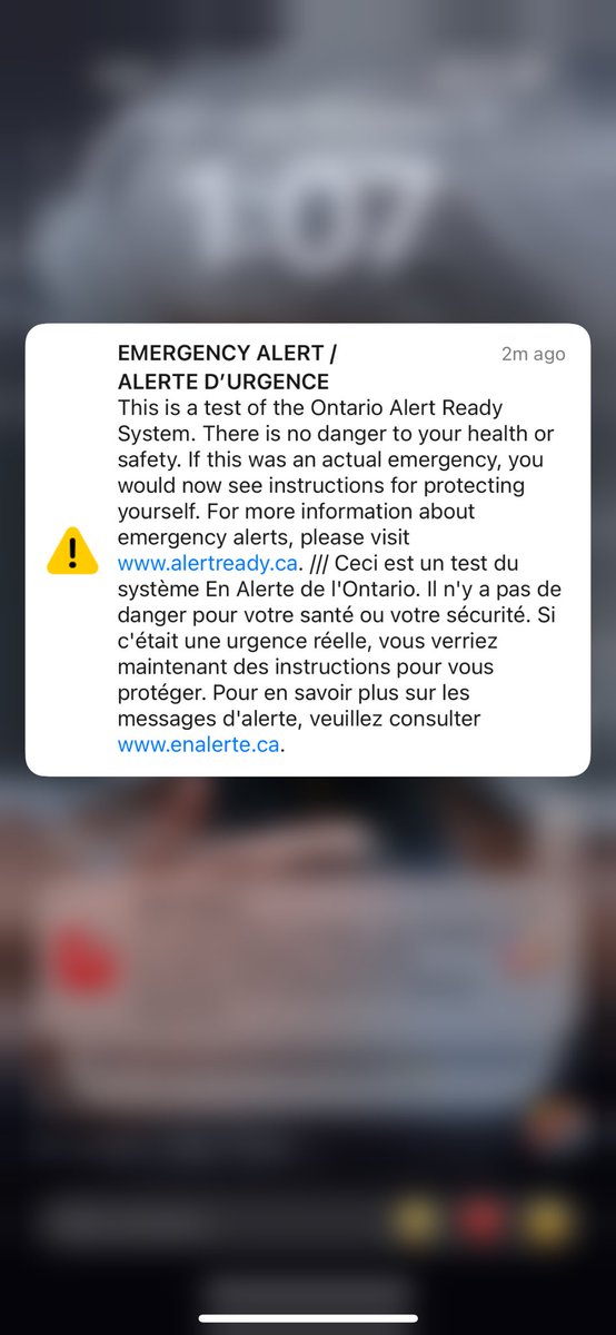 PrincessWiredu's tweet image. Got the Alert Ready test today and like the text said down below:This is a test of the Ontario Alert Ready system.there’s no danger to your health and safety.if this was a actual emergency, you would now see instructions for protecting yourself. #AlertReadyTest