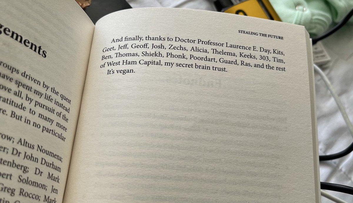 Got a signed copy of Stealing The Future from <a href="/davidzmorris/">David Z. Morris</a> at Devconnect today

Group chat referenced in the bestseller ✅

amazon.com/Stealing-Futur…