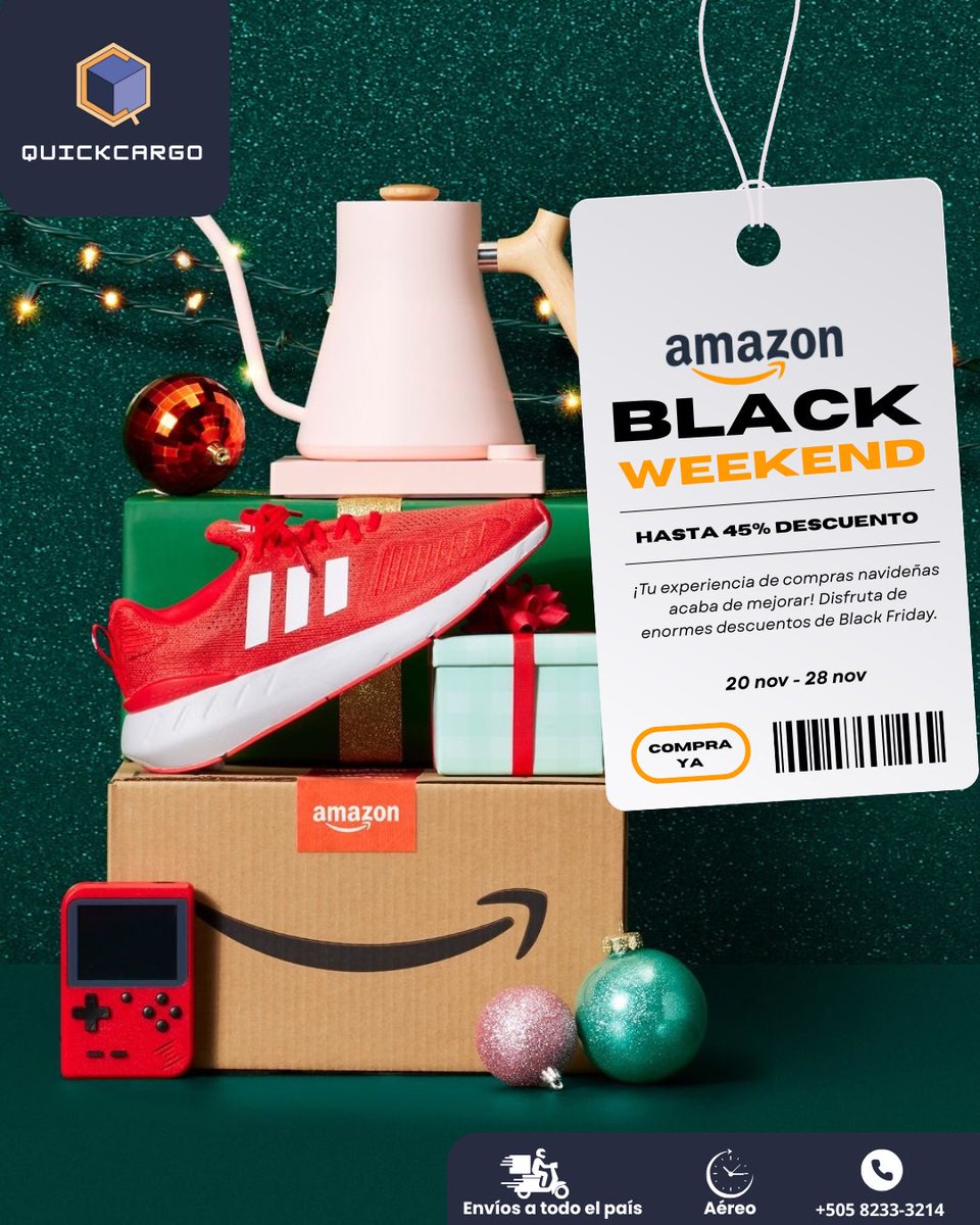 Quickcargo_'s tweet image. ✨📦 ¡El momento de comprar llegó!
Aprovechá el Amazon Black Weekend y traé todo lo que querés con QuickCargo. 🎁🚀
Descuentos de hasta 45% en miles de productos… ¡no dejés pasar estas ofertas! 🔥🛒

#QuickCargo #BlackWeekend #AmazonDeals #EnviosANicaragua #BlackFriday2025