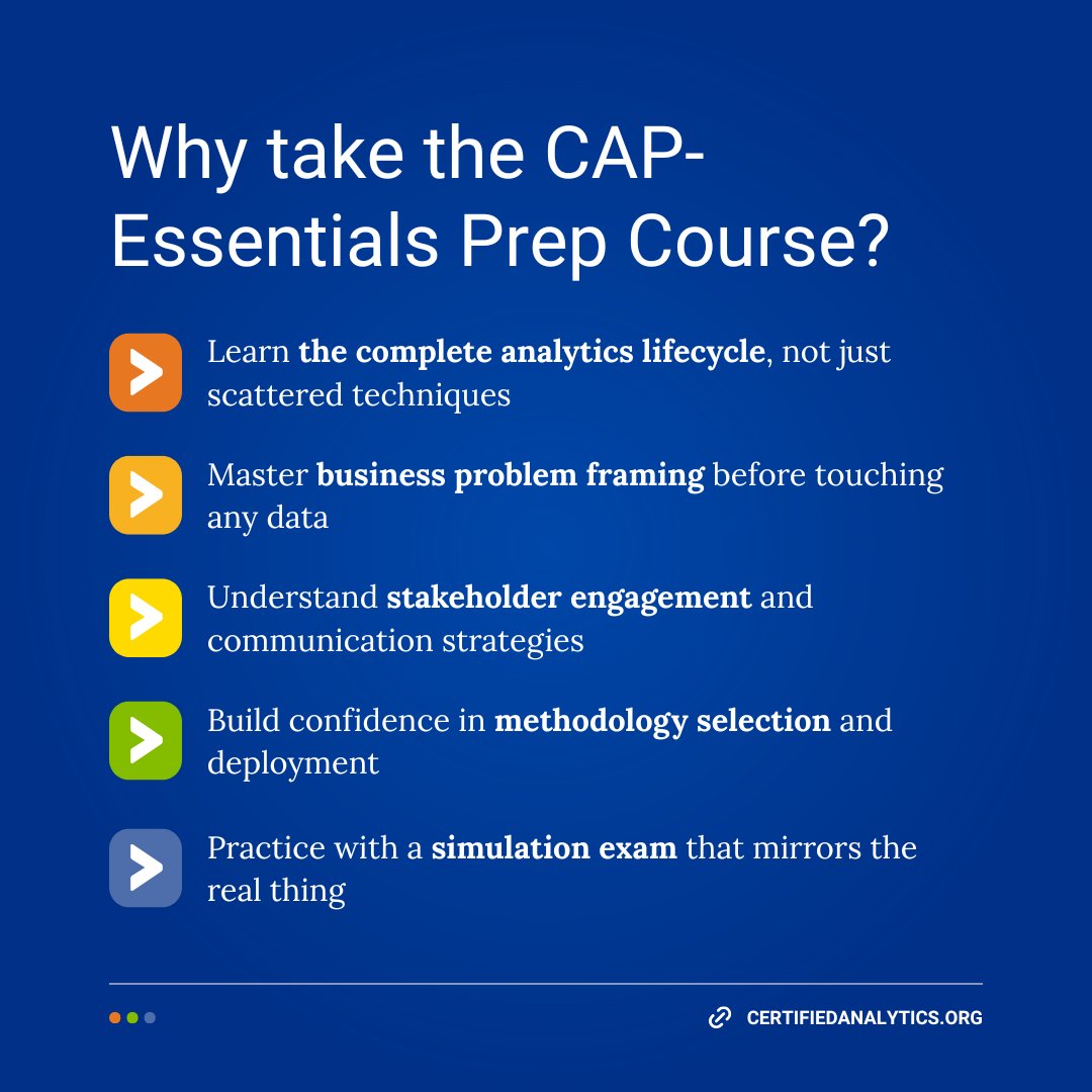 🧠 Why take the CAP-E Prep Course when you could jump to the exam?

The course isn't just about passing a test. It's about building the foundational skills that distinguish competent analytics professionals from those still figuring it out.

Learn more: hubs.ly/Q03Qw4Ky0