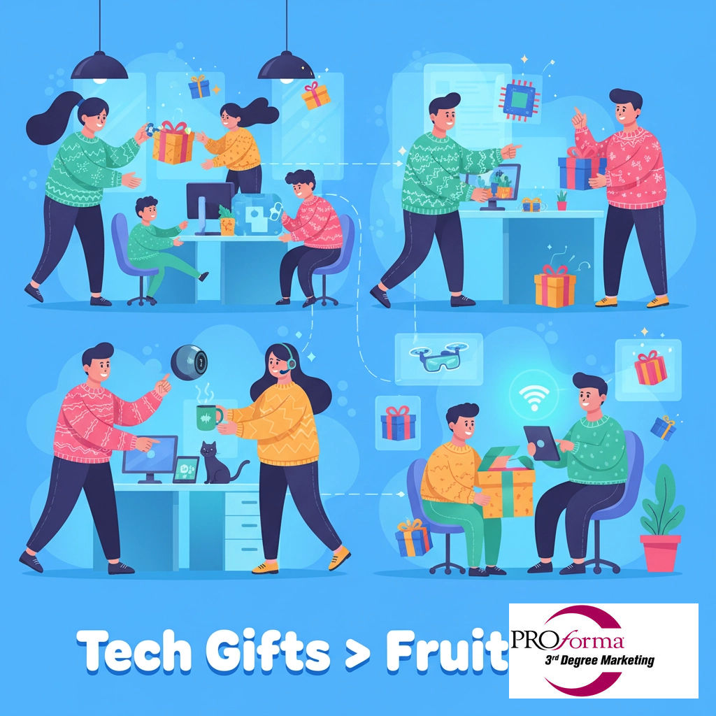 onesourcepromo's tweet image. Hybrid and remote teams, your holiday gifts just leveled up! 🍏🎧 Think wireless tech, smart mugs, webcams, this is how you show appreciation in 2025. Who wants fruitcake when you can wow with tech? DM Proforma 3rd Degree Marketing for next-level ideas!