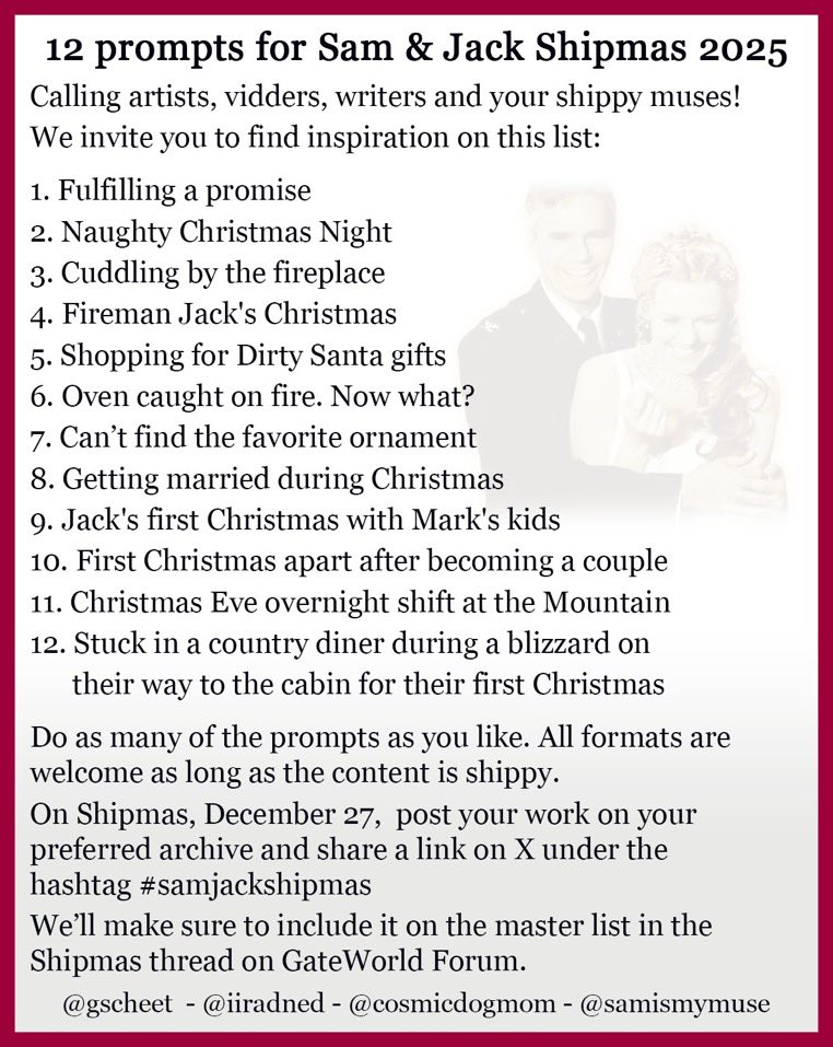 Ok, SG1 fans. Now we have the exciting news a new Stargate series is in the works on Prime. Upcoming Jack and Sam Shipmas is gonna be big this year!  Get those ideas in writing!