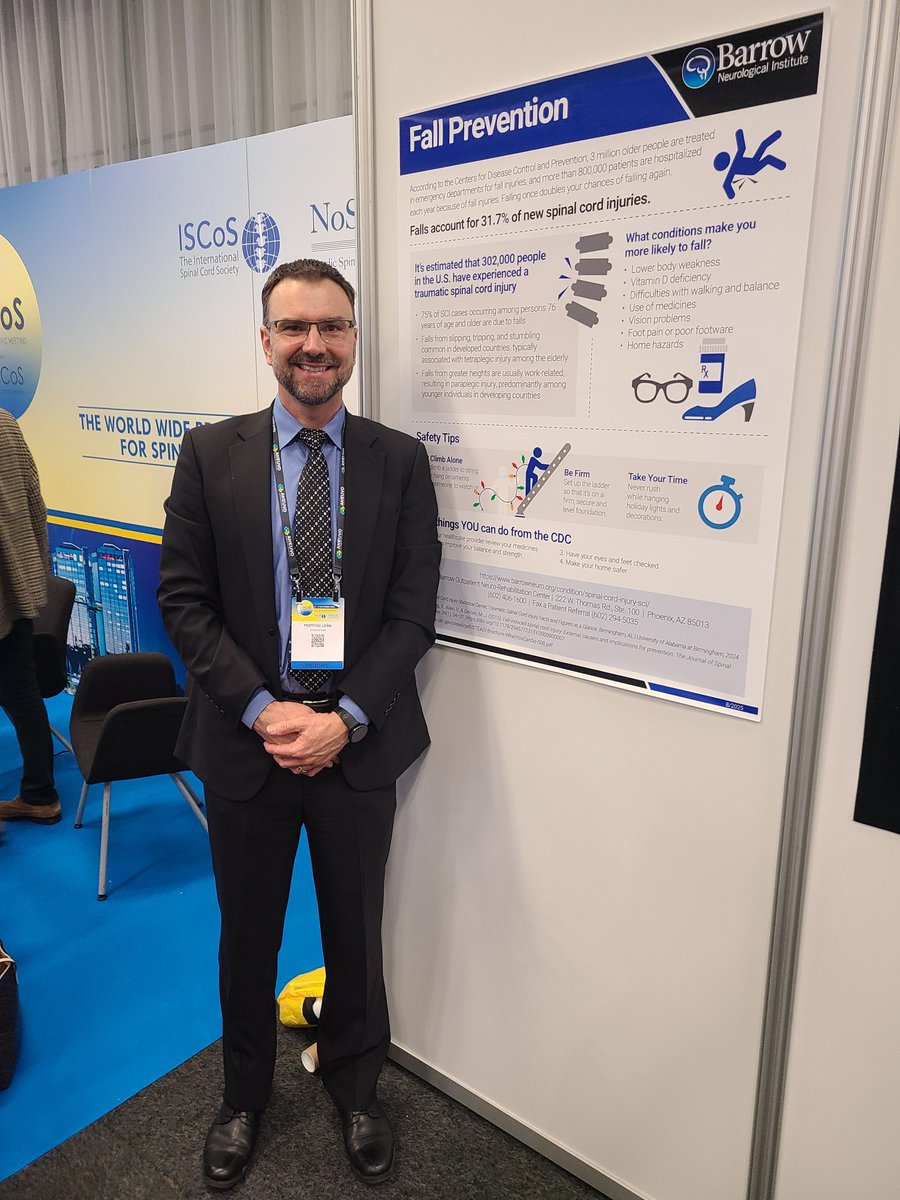 BarrowNeuro's tweet photo. Dr. Matthias Linke, director of #spinalcordinjury #rehabilitation at Barrow, represented the Institute at @ISCoSmeetings in Sweden. He presented on a neurogenic bladder education module &amp; won 3rd place in the "#FallPrevention - Spinal Cord Protection Poster Contest." #ISCoS2025 https://t.co/1slCHCgwhl
