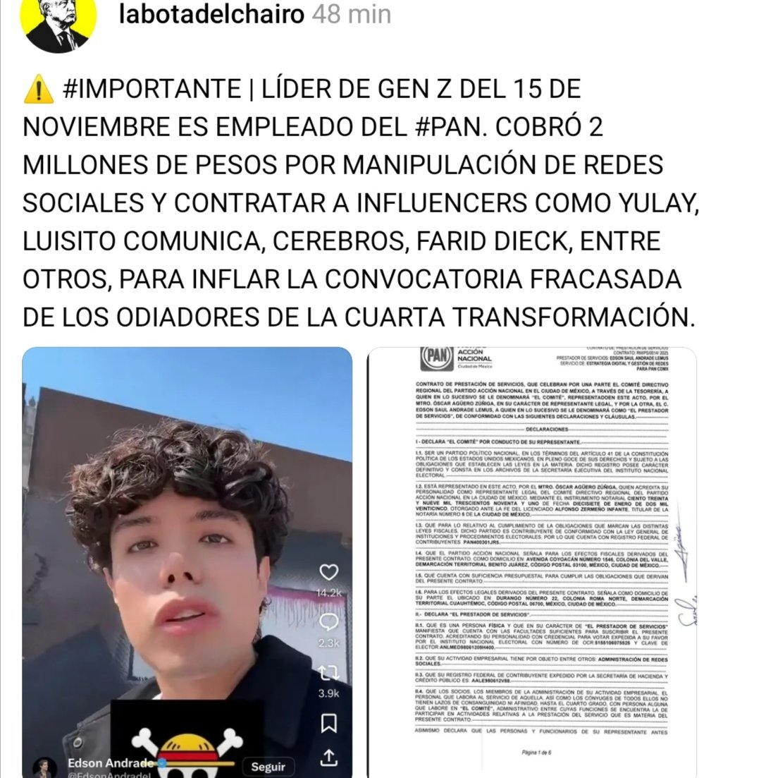 <a href="/EdsonAndradeL/">Edson Andrade</a> <a href="/Claudiashein/">Claudia Sheinbaum Pardo</a> No mames #MiniMaycolAndrade jajajajaja jajajajaja jajajajaja jajajajaja

Déjame adivinar, te vas humildemente a #Madrid de seguro con el #CarniceroDeMichoacan jajajajaja jajajajaja jajajajaja

¡Caile wey!

Oye, y ¿con qué lana te vas del país? Si acabas de decir que NO TIENES!