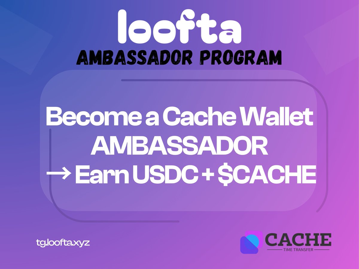 looftaxyz's tweet image. ✨ Become a Cache Wallet Ambassador

Earn USDC + $CACHE for being a @CacheWallet ambassador — the non-custodial crypto wallet that restores frozen assets.

Early supporters get the biggest share ✨