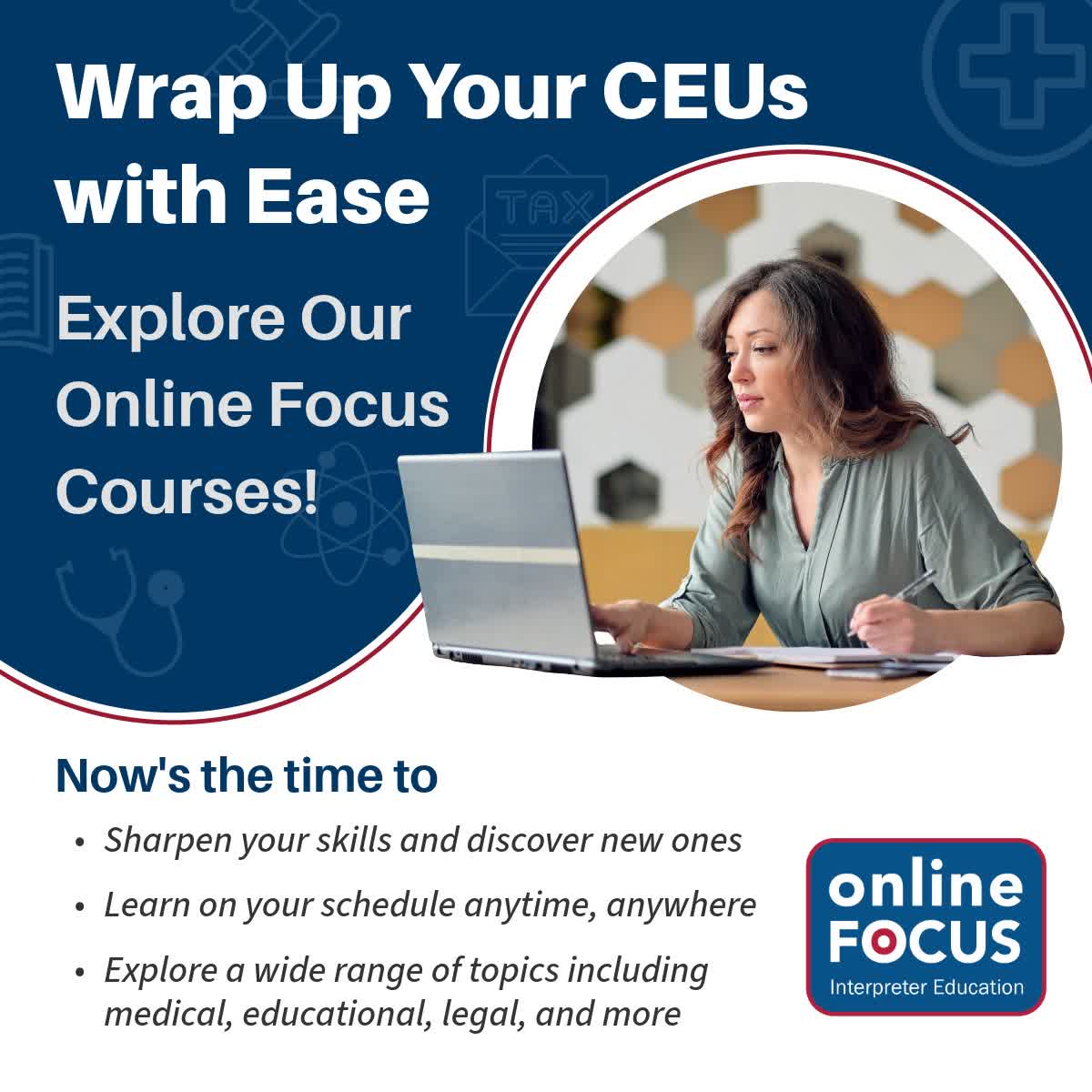 Interpretek's tweet image. Looking to complete your CEUs before the year ends? Our Online Focus courses make it simple and convenient.

Learn more at bit.ly/3NQiBLv

#Interpretek #ASL #ASLInterpreter