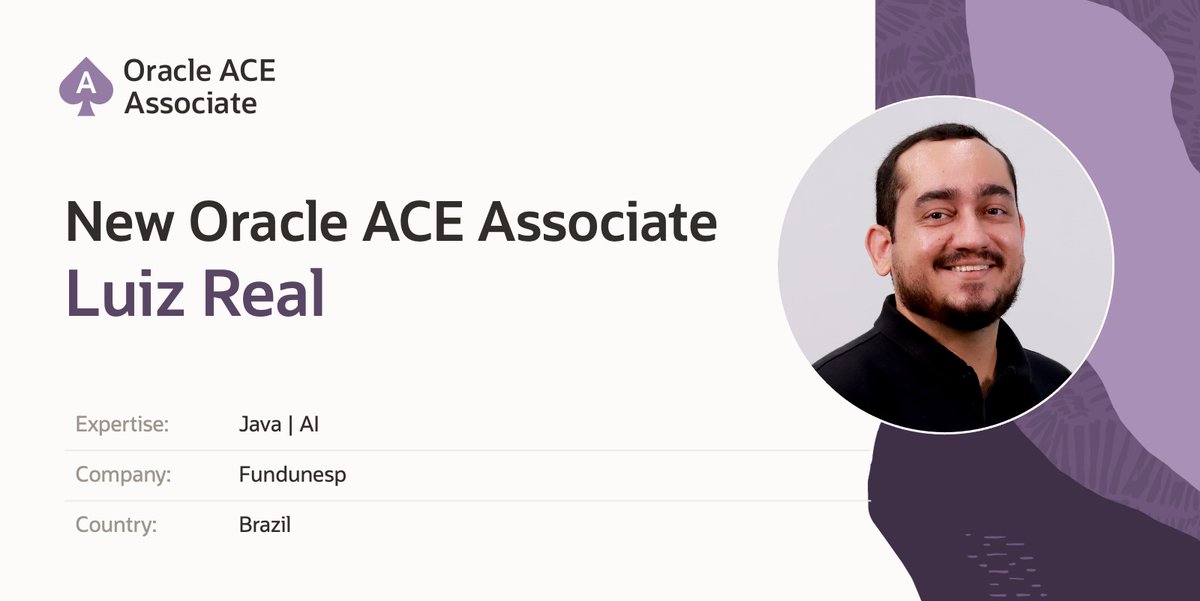 oracleace's tweet image. 👏 Excited to welcome Luiz Real as a new #OracleACE Associate!
💡 Software Engineer, educator, and Java community leader, Luiz brings 20+ years of experience in Java, DevOps, AI, and digital transformation.
🌎 A mentor and event organizer, Luiz is dedicated to sharing knowledge…