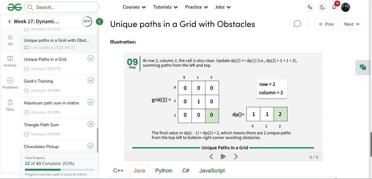amanhaidry's tweet image. 🗓️Day-119/365 | #365DaysOfCode 💻| @geeksforgeeks

#DynamicProgramming in #DSA
✅Unique Path in a Grid
✅Geek&apos;s Training

🔗Course Link: geeksforgeeks.org/nation-skill-u…
#skillupwithgfg #nationskillup #365DaysOfDSA #geeksforgeeks #gfg #365DaysOfcoding #coding #java #LearnInPublic