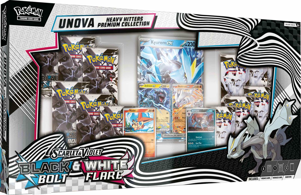 New Unova Heavy Hitters Premium Collection Confirmed Releasing at Costco!   The box will include 12 packs total, 6 of Black Bolt and 6 of White  Flare and promo cards of Zekrom,