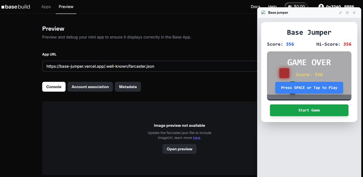BadalKrypto's tweet image. Just checked the preview in the base.dev 
Ofc it worked after long time working and learning about the account association stuff in building mini app.
@base 
#web3 #miniapp #base #game