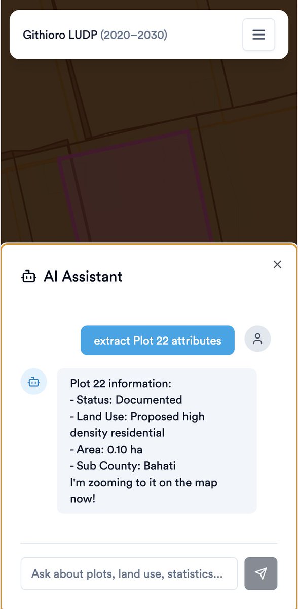 chepparing's tweet image. Cheers to GIS and men&apos;s day. we built an AI assistant to help you query and interact with your GIS dataset.

DM if interested in improving our AI Geo  assistant.

Tools:
@LeafletJS + @Supabase with enabled @PostGIS ext.