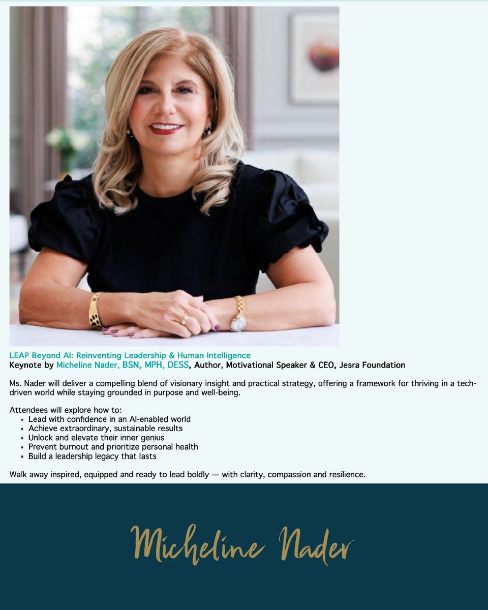 MichelineKNader's tweet image. Looking forward to keynote #BioNJ’s Inspiring STEM Conference on December 4, where I’ll share ideas from Leap Beyond AI on leading with clarity and humanity in the age of AI.
Read #LeapBeyondAI: a.co/d/dMzc7No
#LeadershipMastery Course: go.michelinenader.com/leadership-mas…