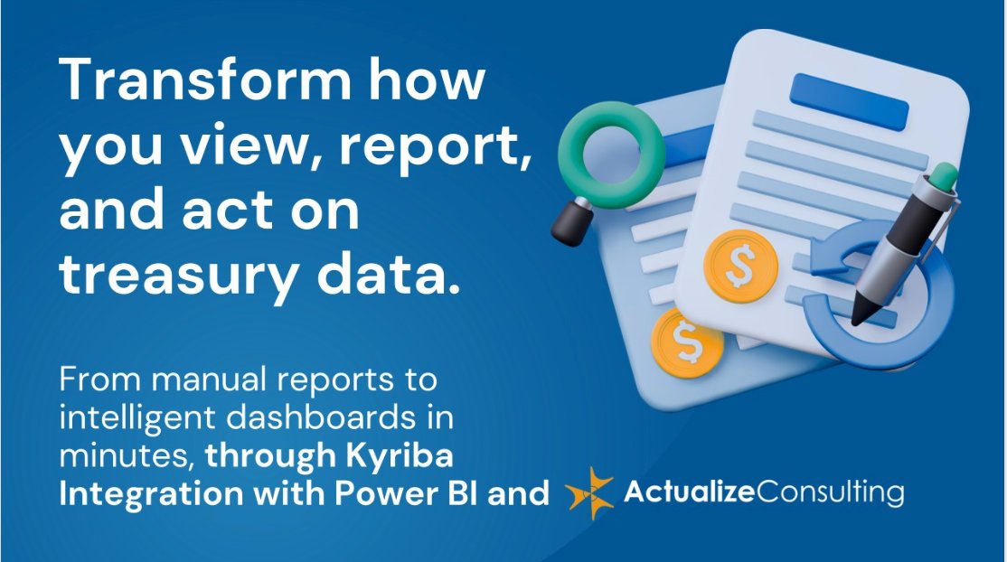 actualizellc's tweet image. Actualize Consulting empowers your team by connecting Kyriba with Microsoft Power BI — unlocking real-time dashboards, automated reporting, and future-ready API connectivity. Learn more at bit.ly/WPpowerBI #APIintegration #API
