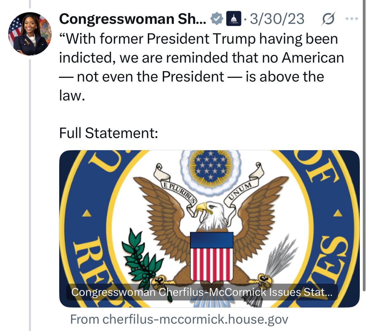 libsoftiktok's tweet image. “No American is above the law”

Right @CongresswomanSC?