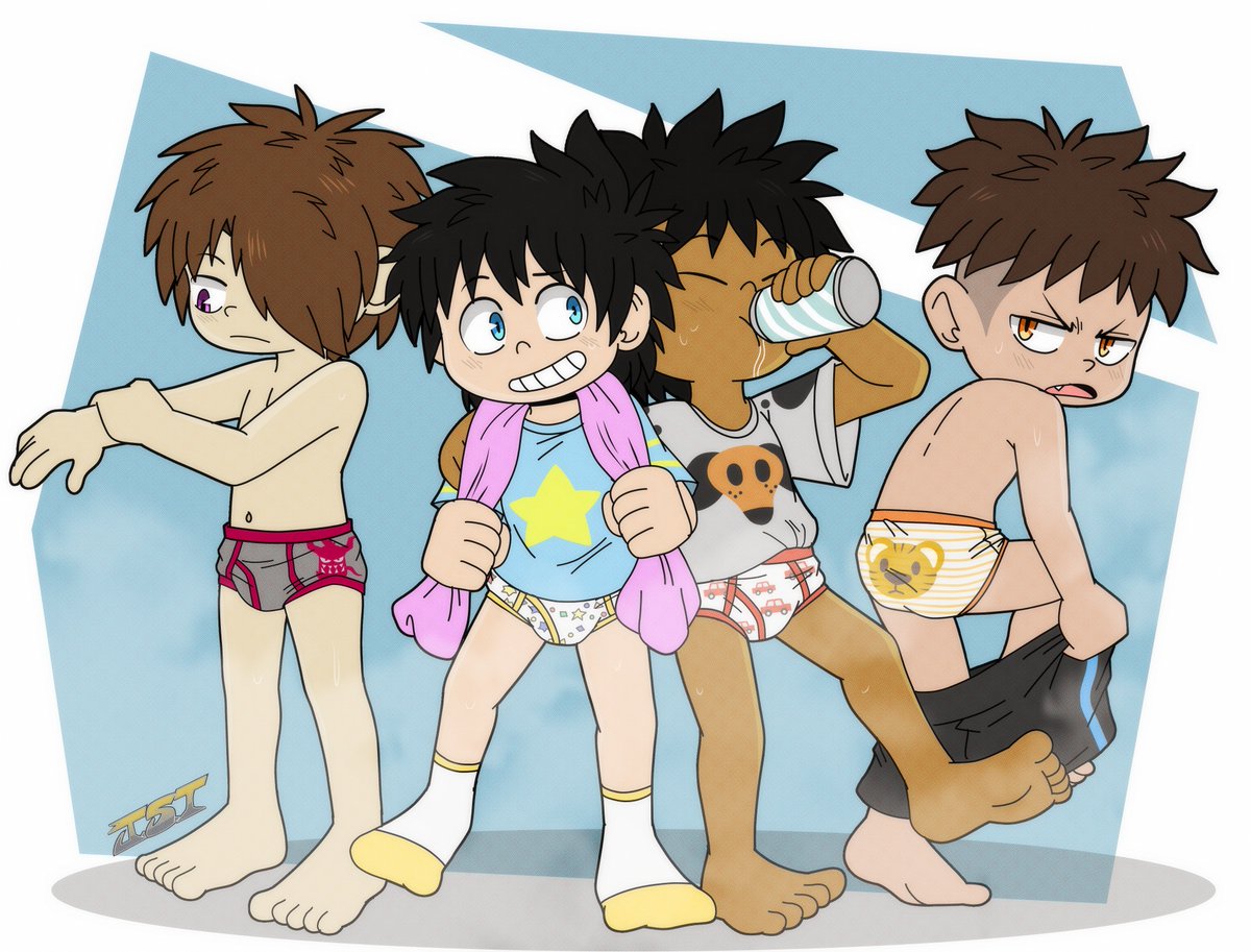Steel120type's tweet image. Riku, Ryouta, Jacob, and Phil.  Now clean from taking a nice, warm bath.