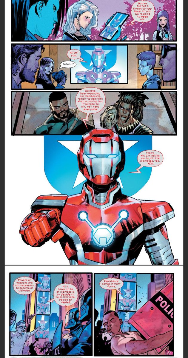 jfhp2908's tweet image. This last issue of #TheUltimates...man, it is a call to fight inequalities and inspiring everyone to make a better world. They are doing what they are meant to be, and I love that. Everyone can be an ultimate, a hero, even you.
#FixTheWorld 
(Psdt.Luke said his thing AHHH)