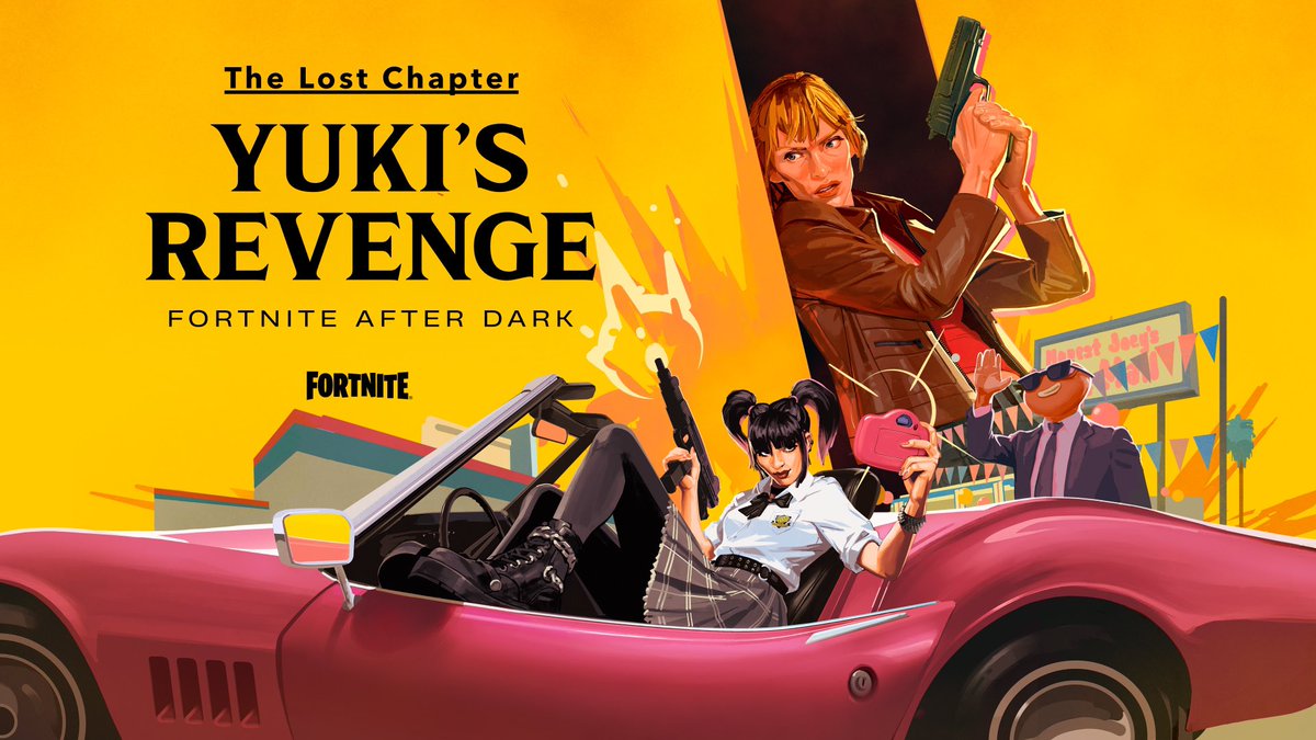 DiscussingFilm's tweet image. First poster for Chapter 7 of Fortnite.

“Yuki’s Revenge” refers to a chapter from ‘KILL BILL: VOL 1’ where Yubari’s sister Yuki traveled to America to hunt down The Bride. 

The chapter was never filmed for the final film