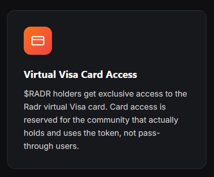 There is now another very good reason to buy and hold $RADR 

Use your crypto with your <a href="/radrdotfun/">radr.fun</a> digital VISA card - anonymously.

the market is purging, and only the few who bring proper value and something useful will remain.