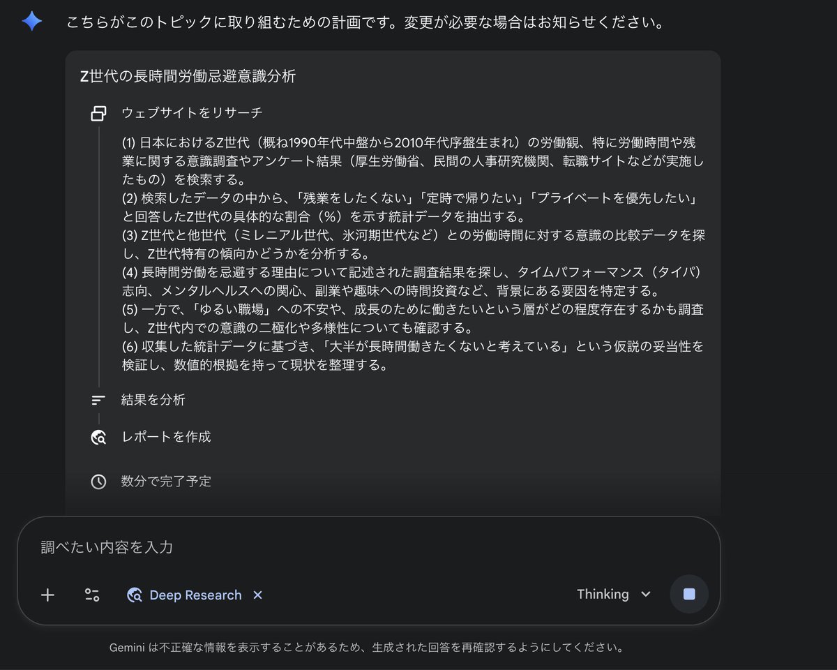 いやぁ‥Geminiのリサーチ構造、こうやってTodo 示してくれるの良いな‥