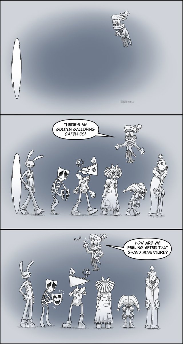 _AbsoluteDream_'s tweet image. Caine gives the group a realistic cat.  Temporarily.  Jax doesn&apos;t like it.
#TADC #tadcfanart #Caine #jax #pomni #ragatha #zooble #gangle #kinger

Comic Thread (1/7)