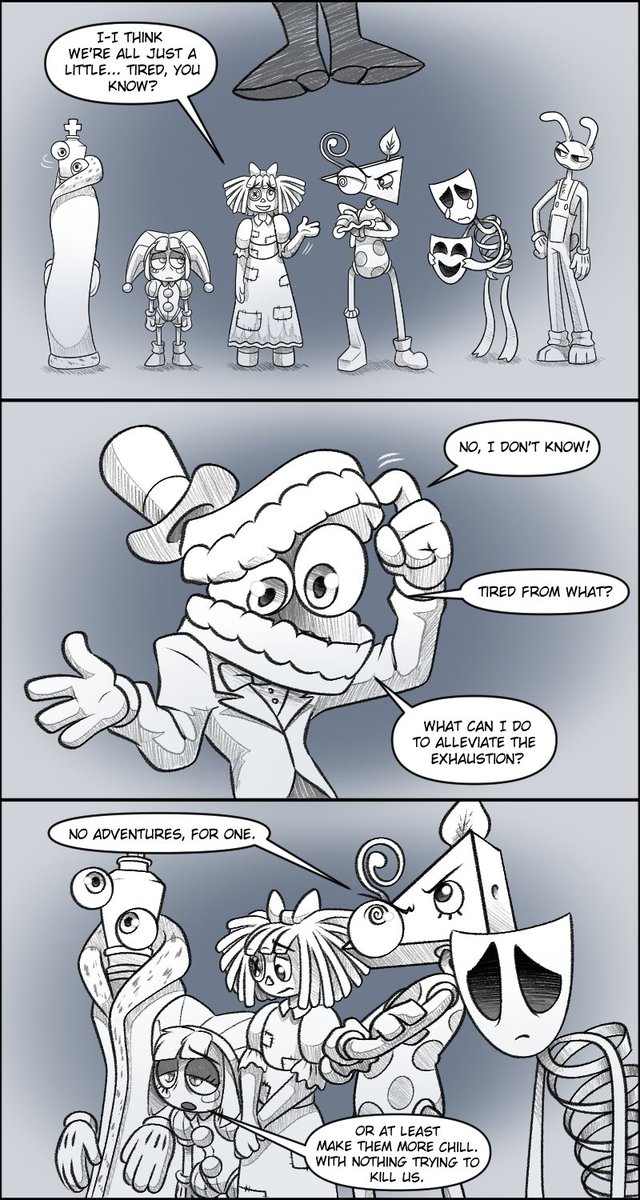 _AbsoluteDream_'s tweet image. Caine gives the group a realistic cat.  Temporarily.  Jax doesn&apos;t like it.
#TADC #tadcfanart #Caine #jax #pomni #ragatha #zooble #gangle #kinger

Comic Thread (1/7)