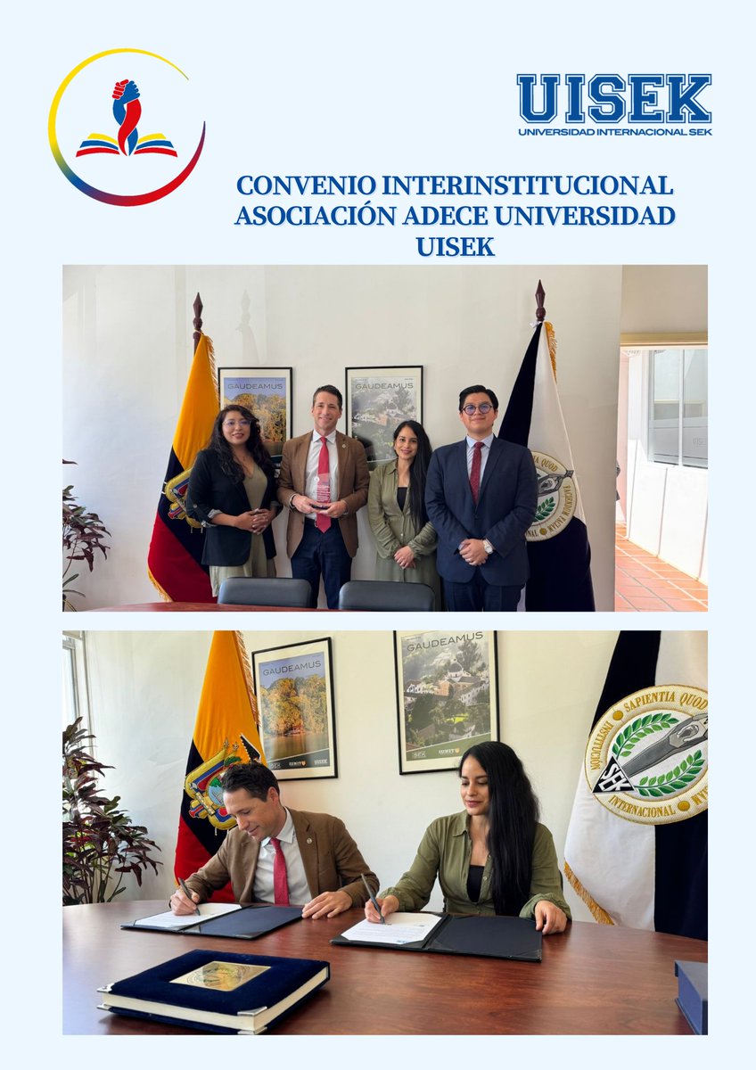 DecesEcuador's tweet photo. Convenio interinstitucional ADECE 🫱🏻‍🫲🏼 UISEK #formacioncontinua #deces #Ecuador #saludmental #DDHH https://t.co/V8Fj4SLbjT