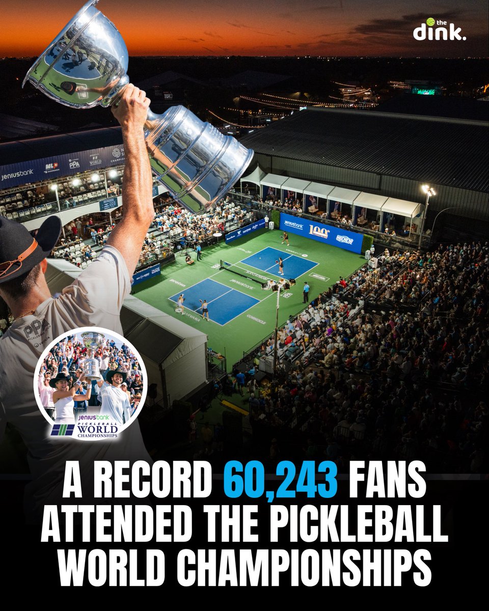 60,000+ fans attended the Pickleball World Championships 

That’s a record. 

“The most extraordinary tournament in pro pickleball history.” - <a href="/PPAtour/">Carvana PPA Tour</a> Founder &amp; CEO Connor Pardoe

👇