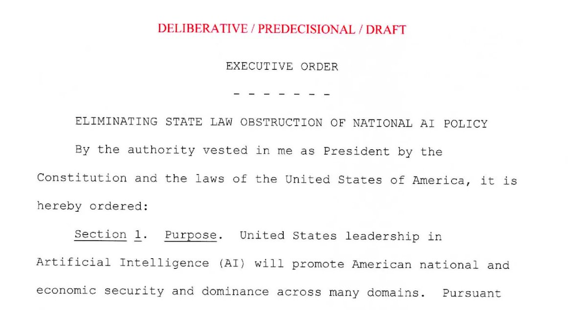 EXCLUSIVE — here's the full draft executive order on AI preemption.

<a href="/ReadTransformer/">Transformer</a> is publishing the full text for anyone to read.
