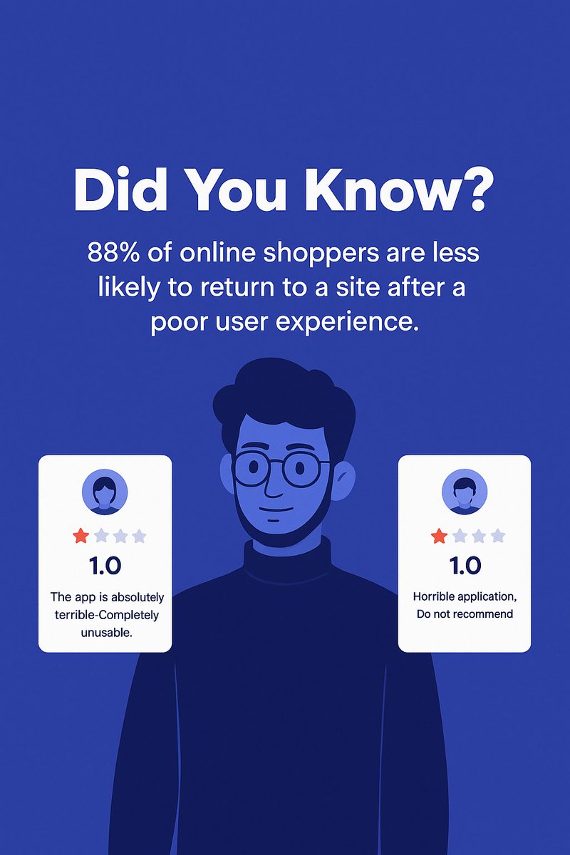 theuxground's tweet photo. A bad user experience can cost you 88% of your customers.

Design isn’t just about looking good — it’s about making people stay.

#UIUX #DesignTips #UserExperience https://t.co/NswEILrvgQ