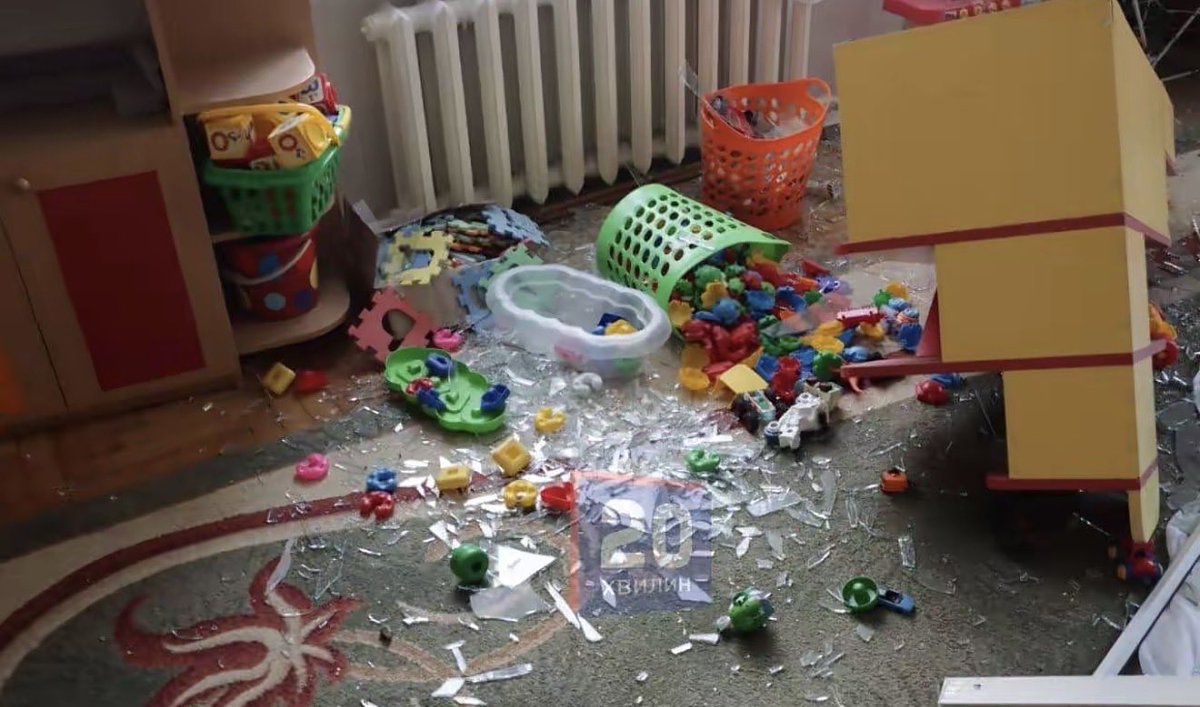 victoriaslog's tweet image. Kindergarten in Ternopil after Russia’s attack