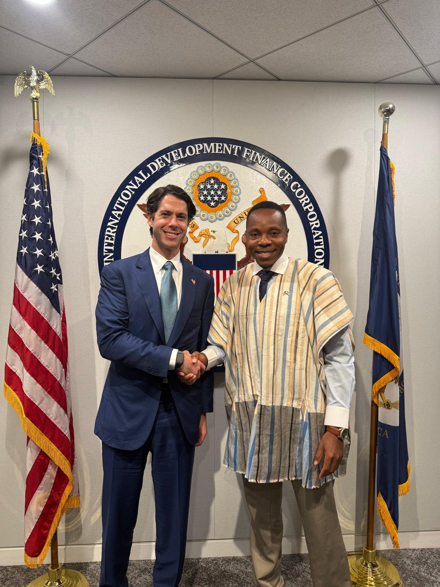 dsengeh's tweet image. I had a great meeting today with @DFCgov CEO Ben Black and his team. Since 2018, DFC has invested over $700m in finance and insurance of critical projects in Sierra Leone (airport, energy plant, manufacturing, etc). We are committed to our shared economic growth and prosperity!