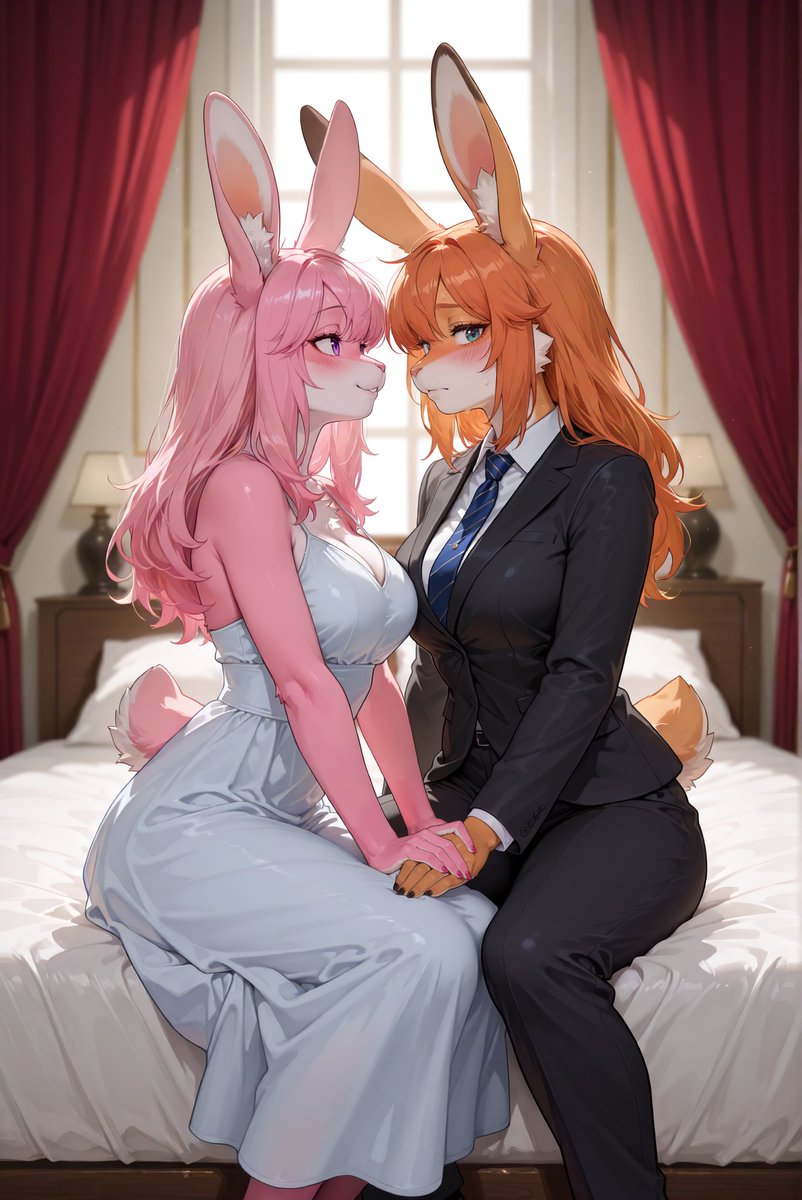 "Are you sure? I'm your bodyguard. I shouldn't be-"

"Oh, but this is what I was hoping for from the start! Father thought hiring a woman would keep me chaste, but he doesn't know that I prefer girls!" 🤭

Find more art at the link in my bio! 🐰
#furry #aiart #AIイラスト
