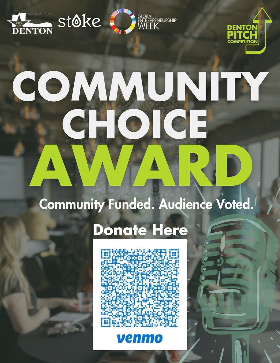 TOMORROW is the Denton Pitch Competition! 
Join us Thursday, November 20 at Sunago Bell from 5pm-8pm where ten incredible local entrepreneurs will pitch for a chance to win cash prizes.
RSVP: vist.ly/4f9au