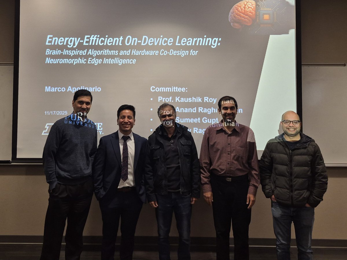mapolinario94's tweet image. Thrilled to share that I successfully defended my PhD in Electrical &amp;amp; Computer Engineering at @PurdueECE! 🎓💛🖤🚂 My work explored energy-efficient on-device learning by combining brain-inspired algorithms with hardware co-design.
#PhD #BoilerUp #NeuromorphicComputing #EdgeAI