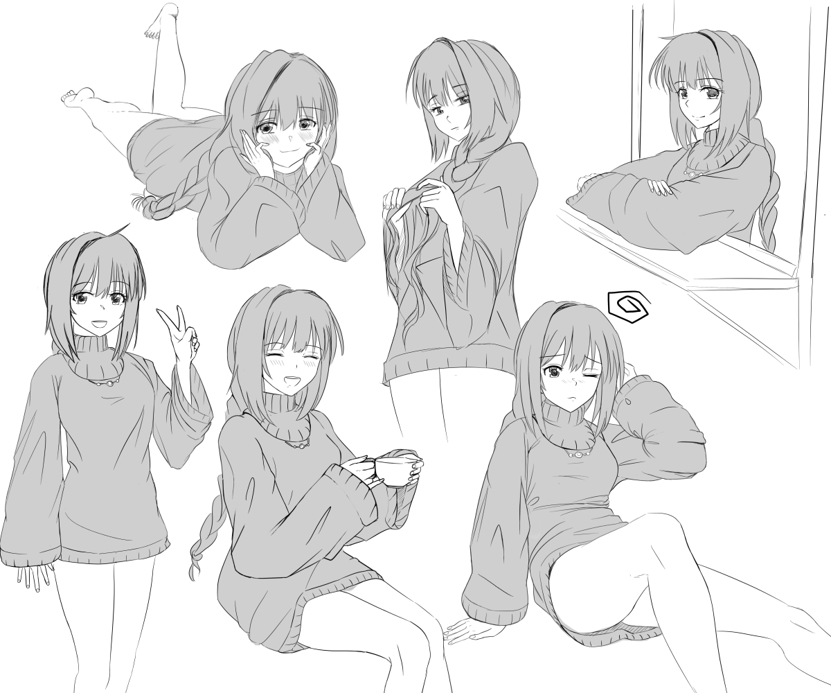 Cornet sketch. Based on early concept art/design. Braids + loose sweater might be the comfiest combination. Requested by <a href="/whom128/">who</a> 

#マール王国 #マール王国の人形姫 #rhapsodyamusicaladventure #commission #イラスト