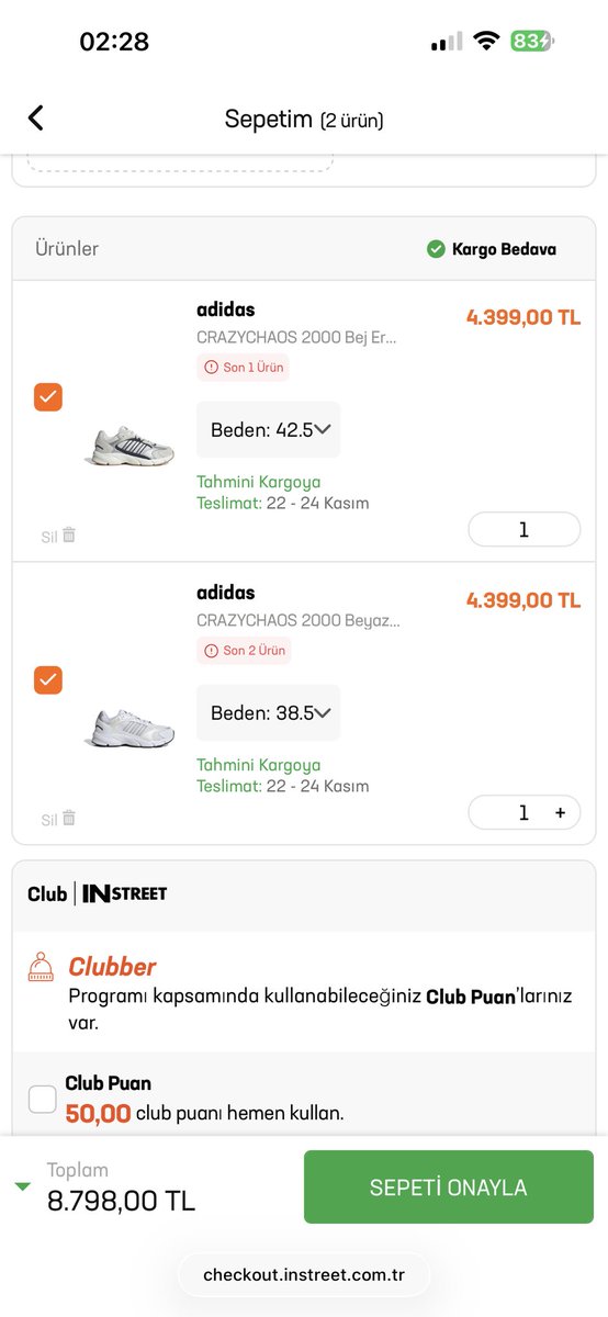 Gece gece şu reklam karşıma çıktı. Dedim güzel fırsat 2 ayakkabı alayım. Seçtiğim her ürün kampanyalı. Üye oldum, sepete ekledim. Ödeme kısmına gelince hala iki ayakkabı parası ödüyorum. 
Eğer “ 1 alana 1 bedava” dan kasıt fiyatsa o indirim olur bedava olmaz. Reklamı da böyle