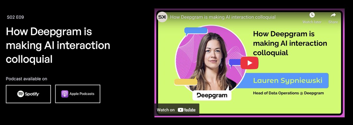 DeepgramAI's tweet image. ⚠️ New video alert! Our very own Lauren Jo Sypniewski (Head of Data Operations) shares how Deepgram is redefining voice AI by building models that feel human. But here&apos;s what may surprise you:

She talks not just about scaling data operations and crafting multilingual models, but…